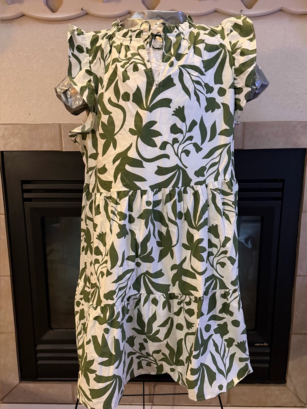 Time and Tru Green and White Floral Tiered Midi Dress